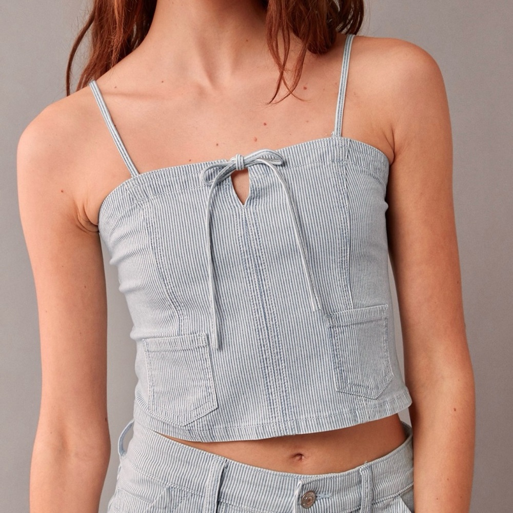 NWT American Eagle Railroad Striped Convertible Denim Top - Medium